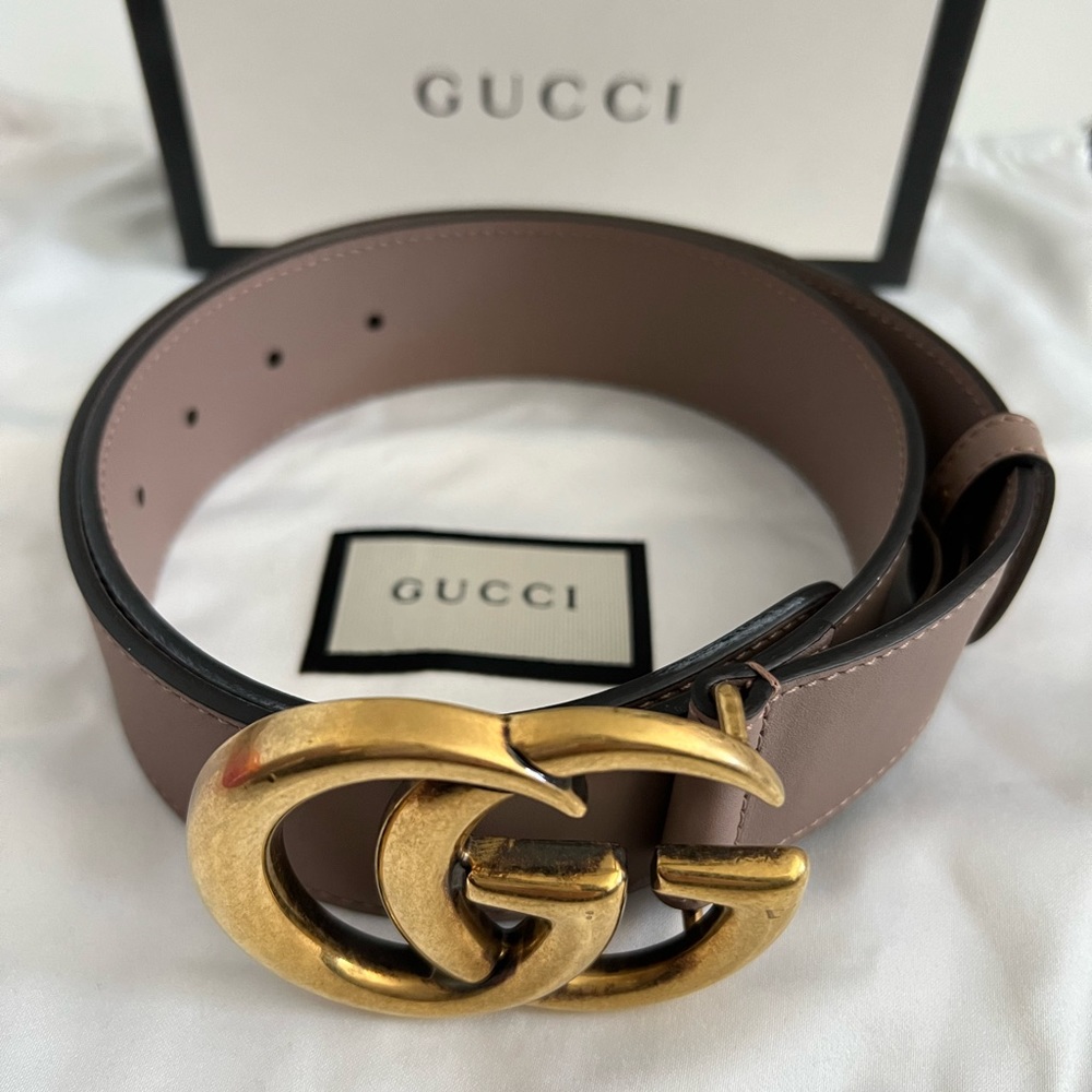 Gucci Marmont Blush Porcelain Dusty Rose Medium GG belt